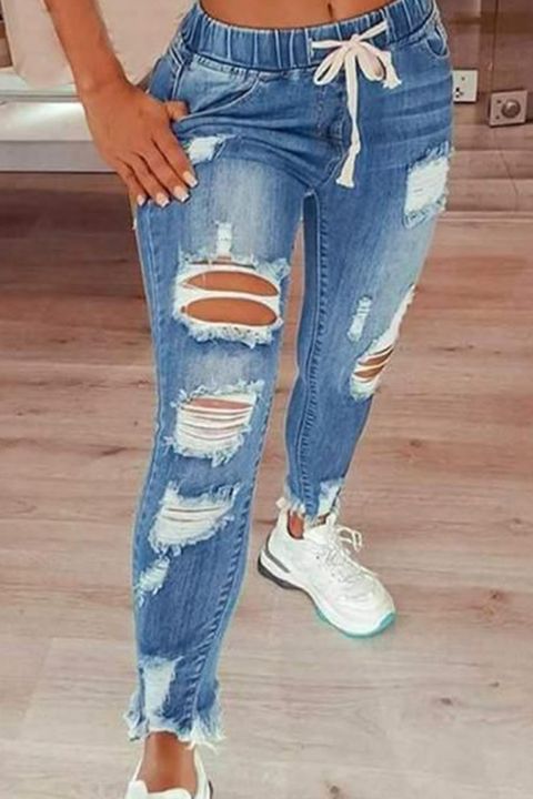 Extreme Distressed Drawstring Waist Jeans gallery 1