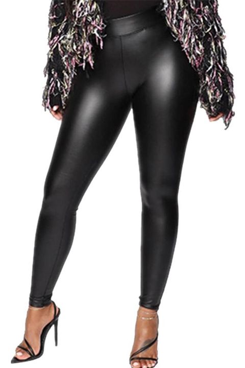 Flamingo Solid PU Leather High Waist Skinny Pants