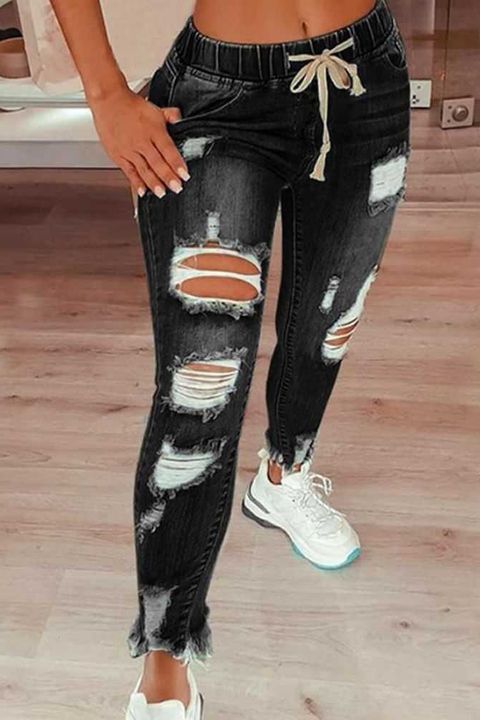 Plus Extreme Distressed Drawstring Waist Jeans gallery 1