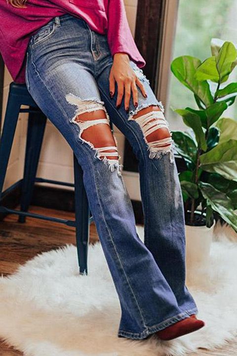 90s Vintage Ripped Distressed High Waist Flare Jeans gallery 1