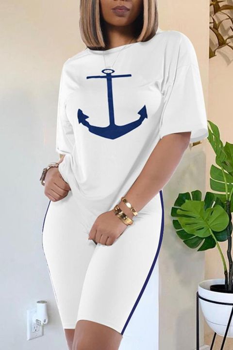 Anchor Print Round Neck Top & Shorts Set gallery 1
