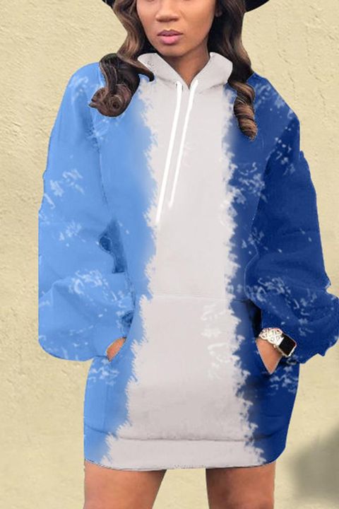 Colorblock Kangaroo Pocket Hoodies Dress gallery 1
