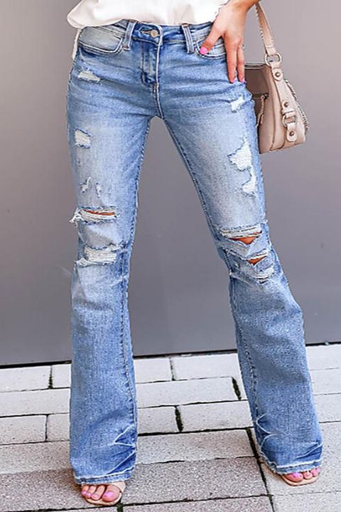 Flamingo 90s Vintage Ripped Mid Waist Flare Jeans