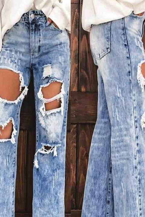 90s Vintage Thigh Distressed Flare Leg Baggy Jeans gallery 1