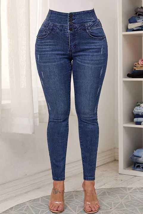 High Waist Button Fly Skinny Jeans gallery 1