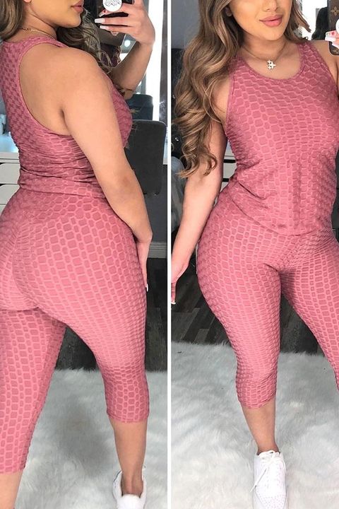 Solid Textured Butt Lifing Sports Tank & Leggings Set gallery 1
