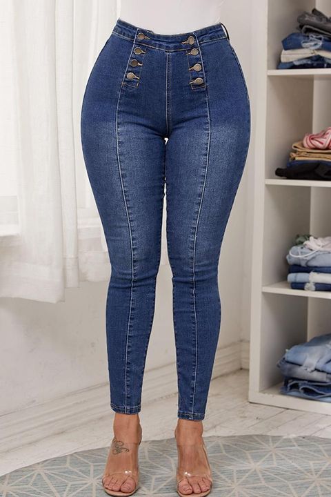 Double Breasted High Waist Skinny Jeans gallery 1