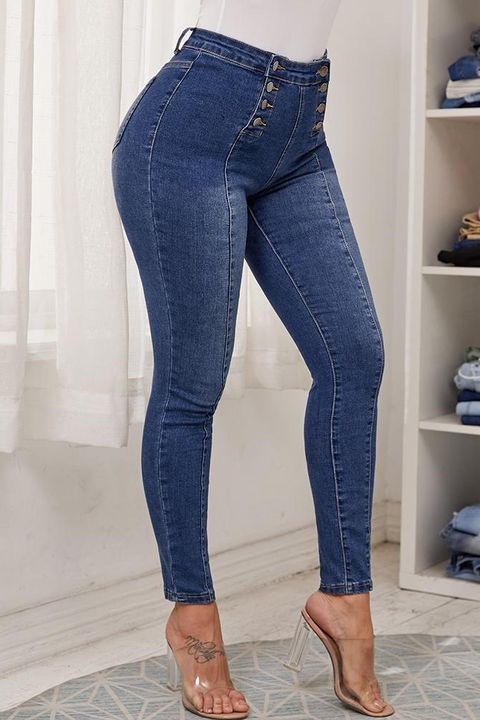 Double Breasted High Waist Skinny Jeans 