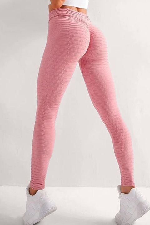 Flamingo Solid Textured Butt Lifting Stretch Workout Leggings