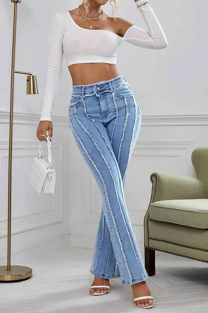 Frayed Detail Mid Waist Flare Jeans gallery 5