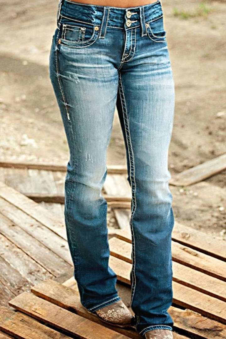 Double Button Mid Waist Bootcut Jeans