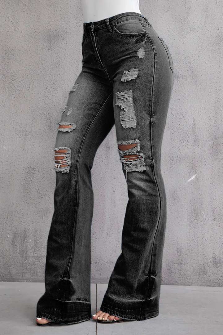90s Vintage Ripped Mid Waist Flare Jeans