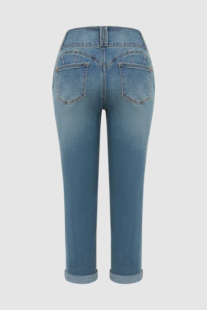 Galerija Ripped Button Skinny Capri Džinsi Vidējā jostasvietā 10
