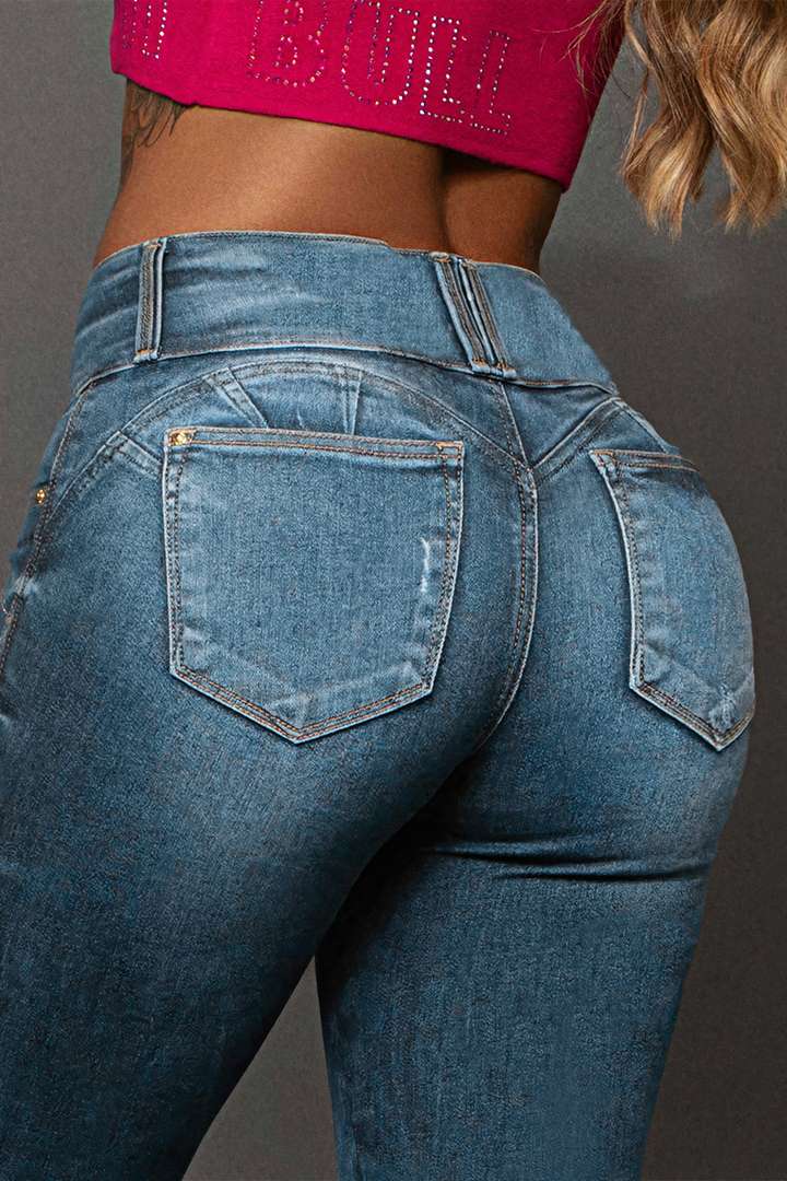 Capri Button Down Mid Waist Skinny Jeans Gallery 4