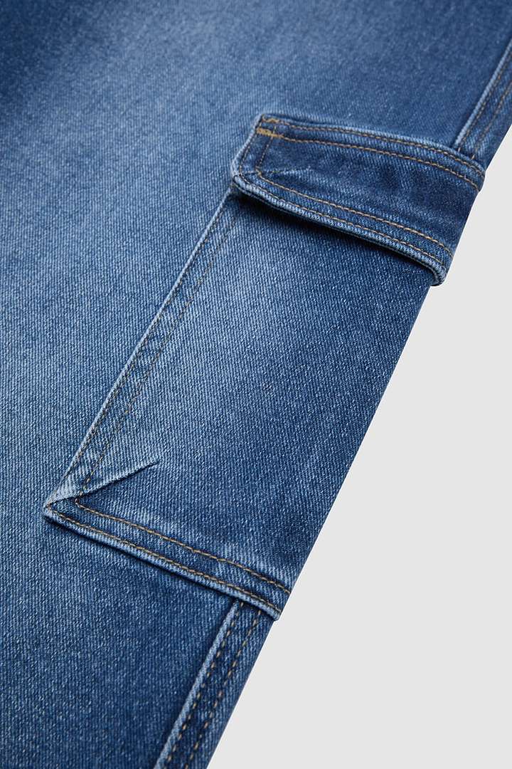 Drawstring Flap Pocket Roll Hem High Waist Straight Leg Crop Jeans gallery 7