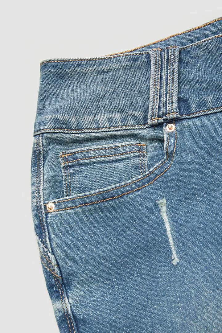 Izplēsto pogu šauru Capri Jeans galerija 11
