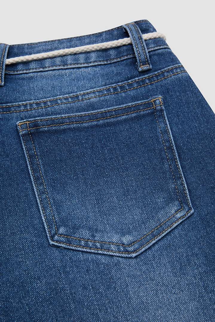 Drawstring Flap Pocket Roll Hem High Waist Straight Leg Crop Jeans gallery 6