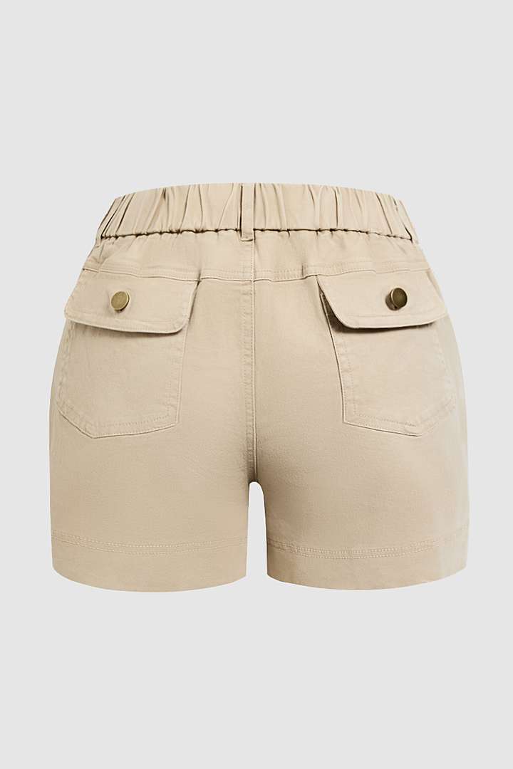 Solid Split Side Flap Pocket Shorts Without Belt gallery 9