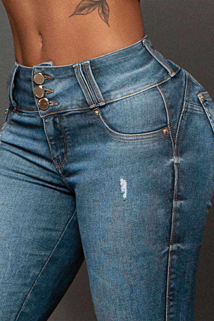 Mid Rise Capri Skinny Jeans Button Down Jeans Gallery 3