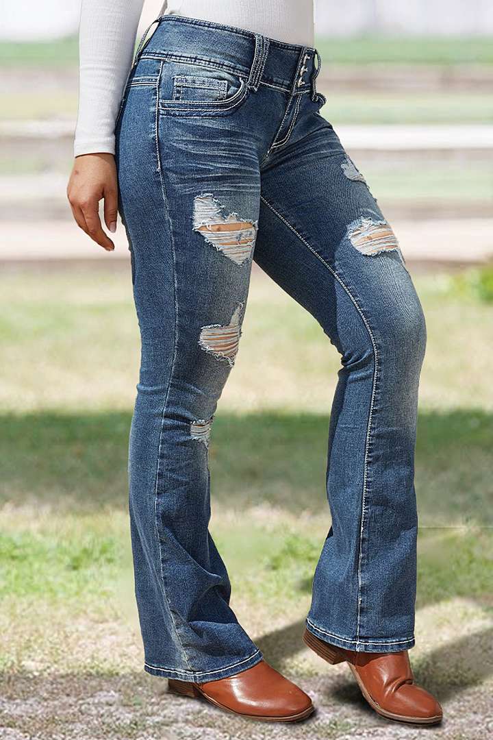 Vintage Low Waist Ripped Button Up Jeans