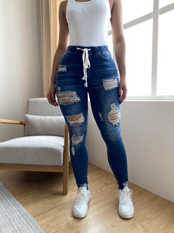 Plus Extreme Distressed Drawstring 