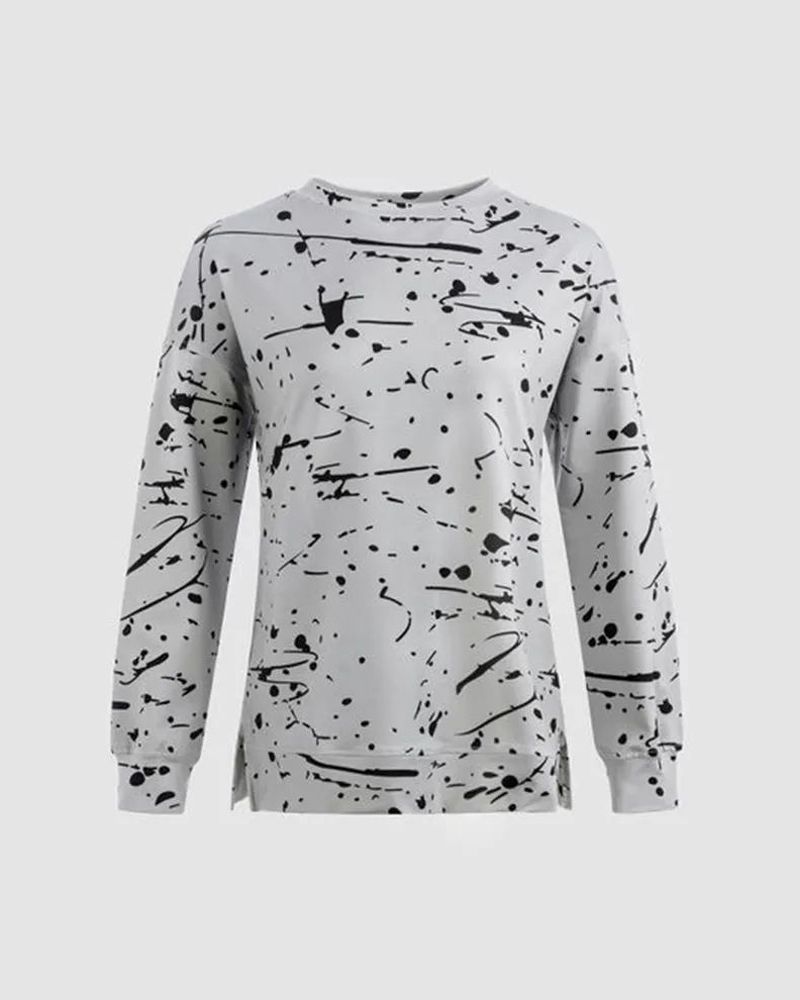 Splash Ink Long Sleeve Round Neck T-Shirt gallery 1