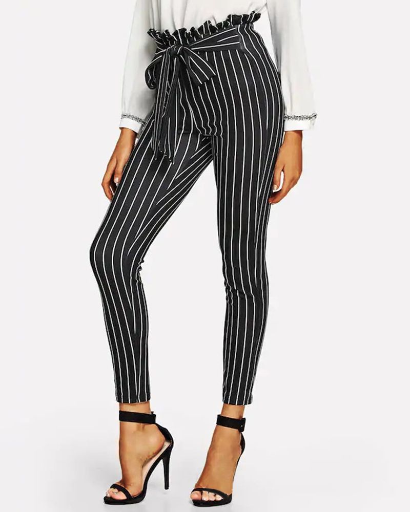 Pinstriped Knot Front High Waist Pants gallery 1