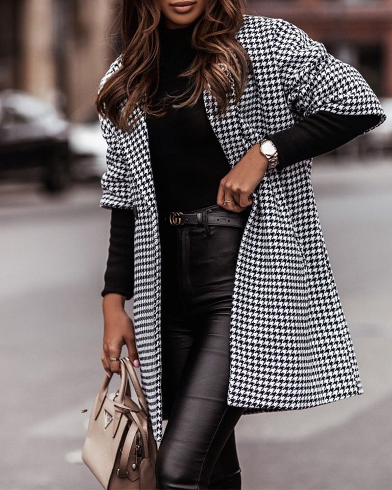 Houndstooth Print Double Breasted Half Sleeve Coat gallery 1