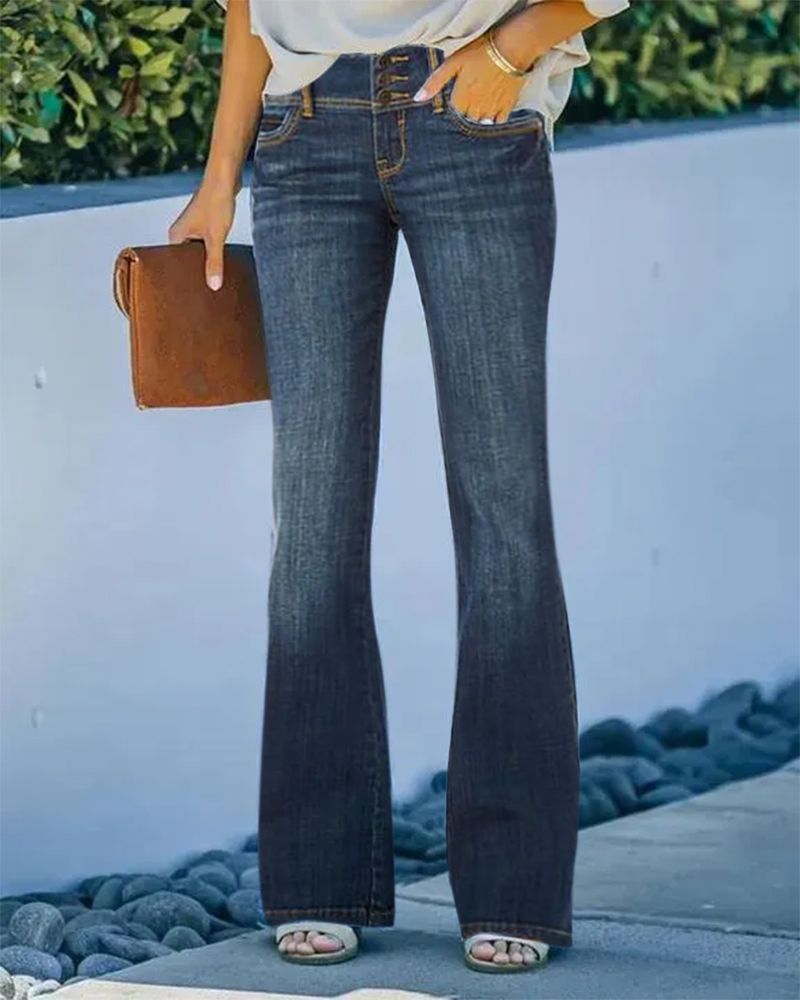 Classic Button Front Low Waist Flare Jeans gallery 1