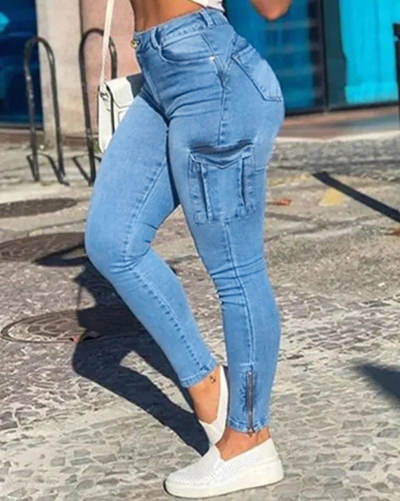 Flap Pocket Zipper Side Skinny Jeans gallery 1