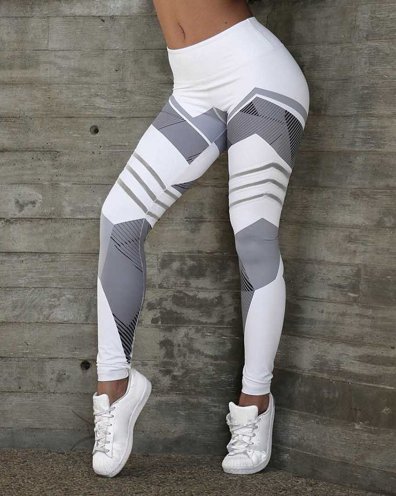 Colorblock Wide Waistband Butt Lifting Sports Leggings gallery 1