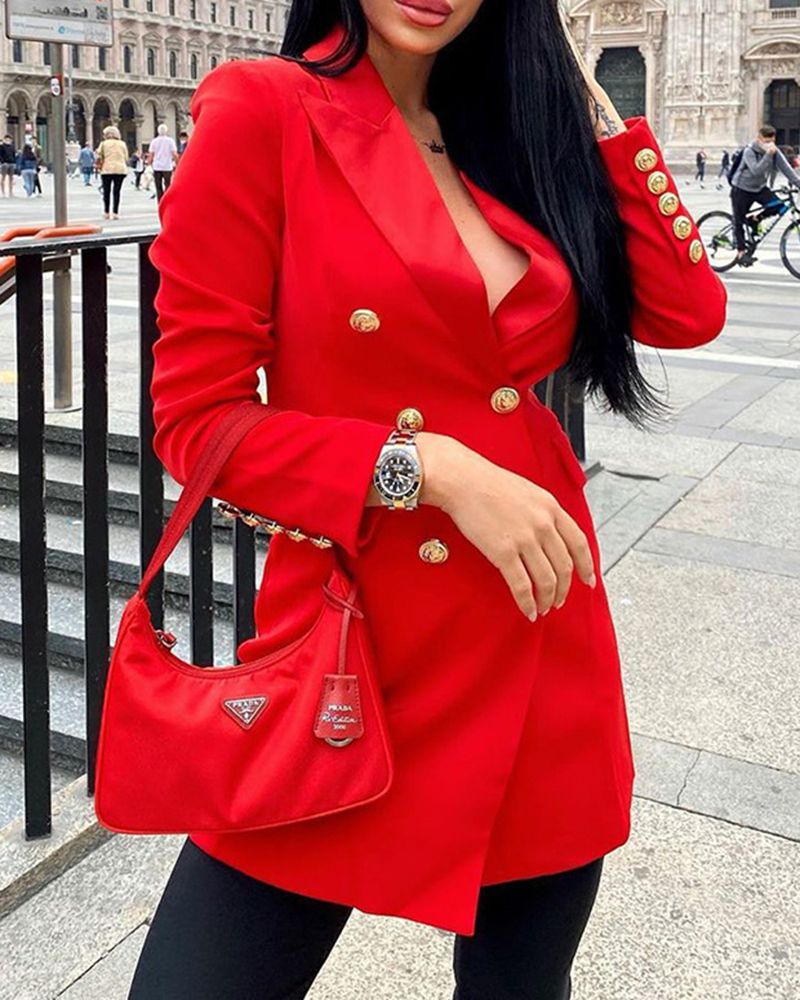 Solid Double Breasted Lapel Neck Coat gallery 1