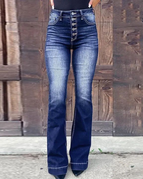 90s Vintage Button Up High Waist Flare Jeans gallery 1