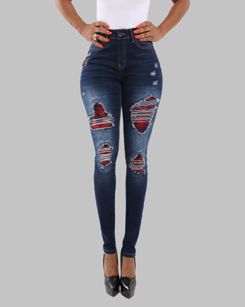 Ripped Distressed High Waist Skinny Jeans gallery 1