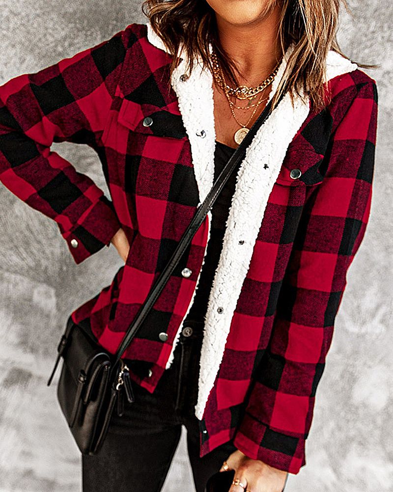 Thermal Lined Plaid Button Up Flap Pocket Coat gallery 1