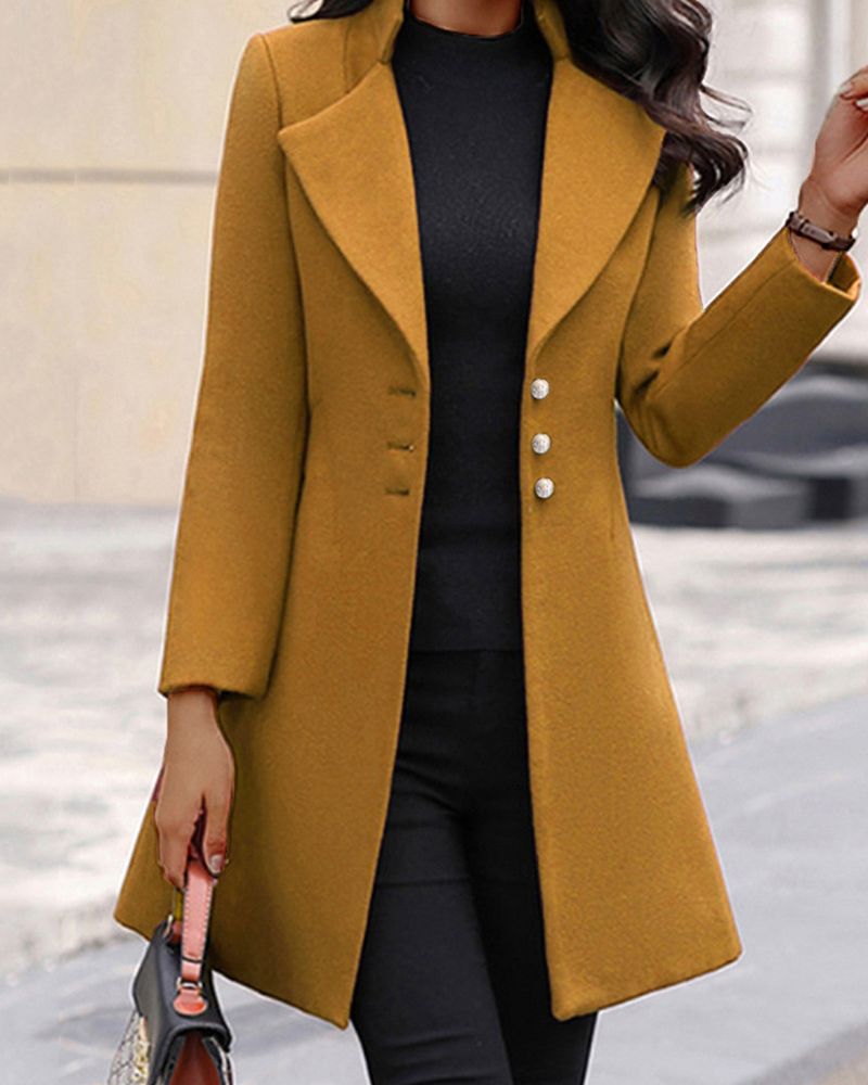 Solid Button Fly Lapel Neck Coat gallery 1