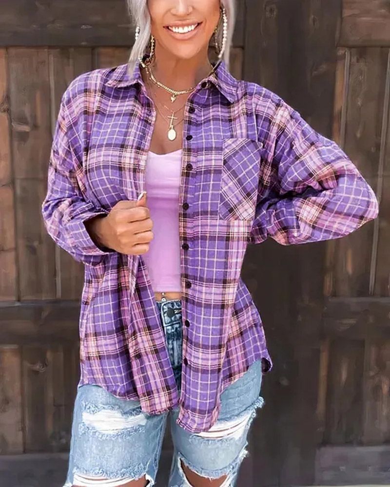 Plaid Print Pocket Front Button Up Shirt gallery 1