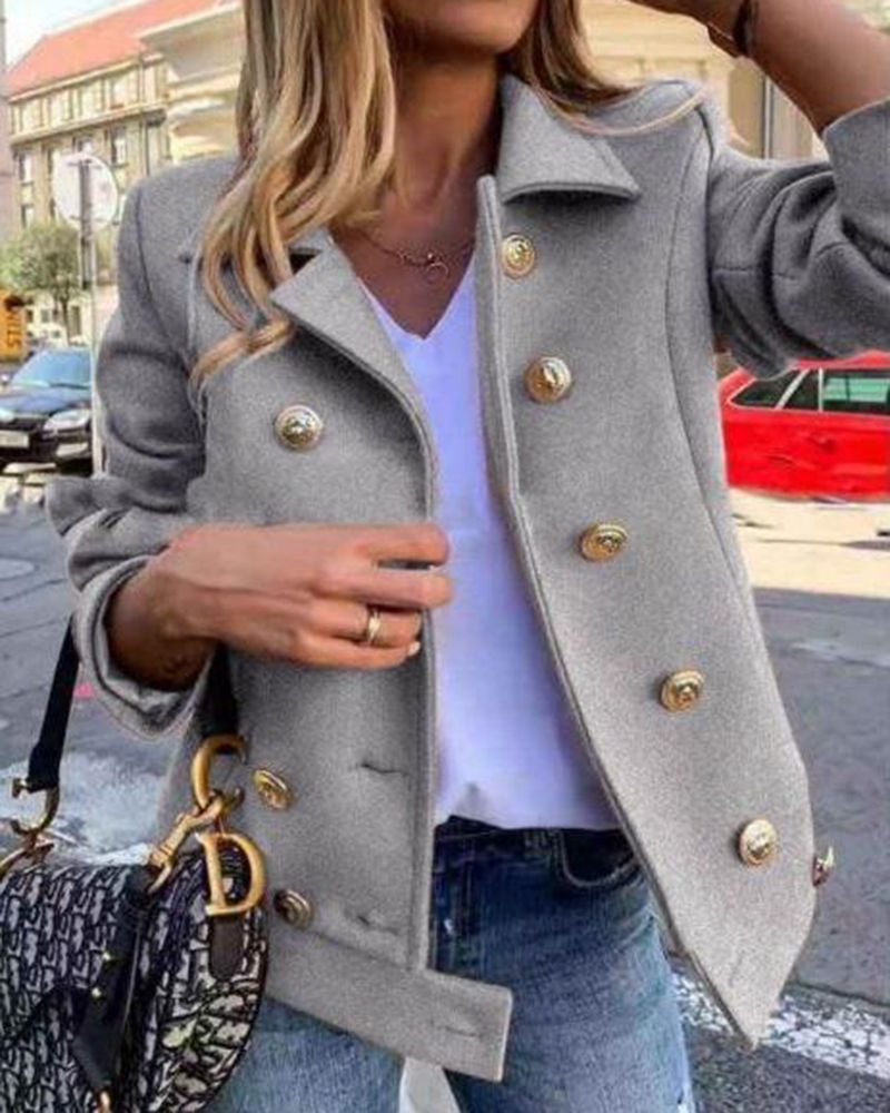 Solid Double Breasted Lapel Neck Jacket gallery 1