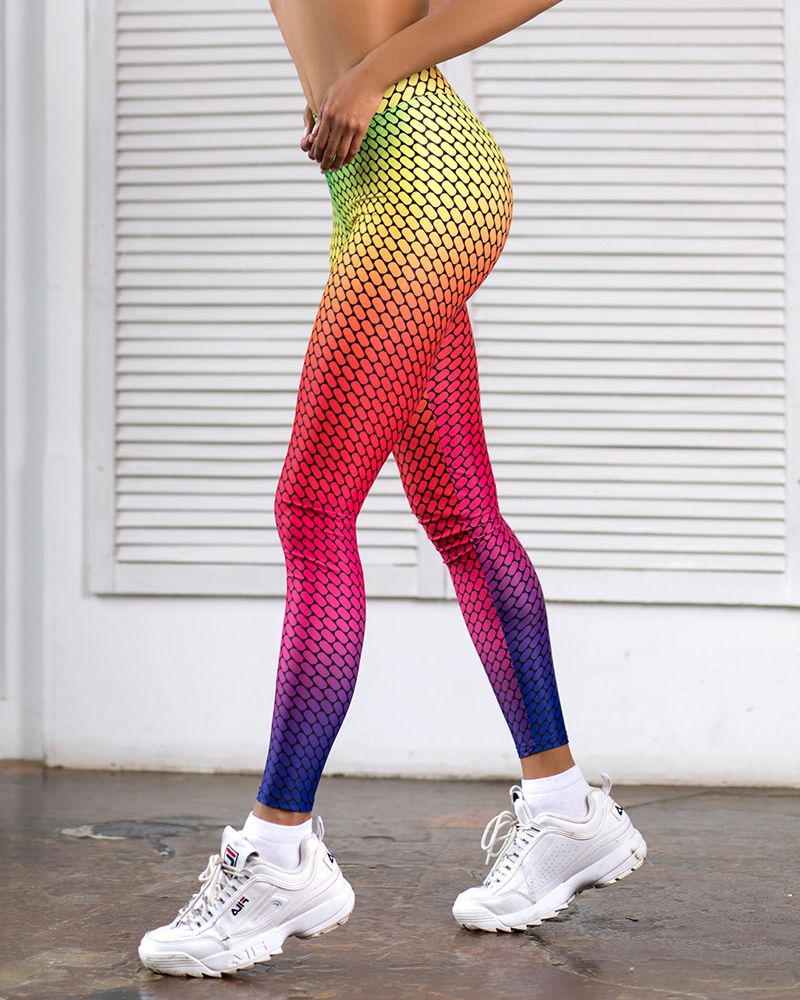 Ombre Honeycomb Print Butt Lifting Sports Leggings gallery 1