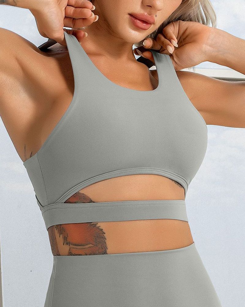 Solid Cut Out Crop Sports Bra gallery 1