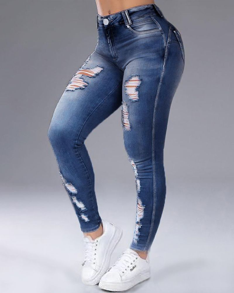 Distressed Butt Lifting Skinny Jeans gallery 1