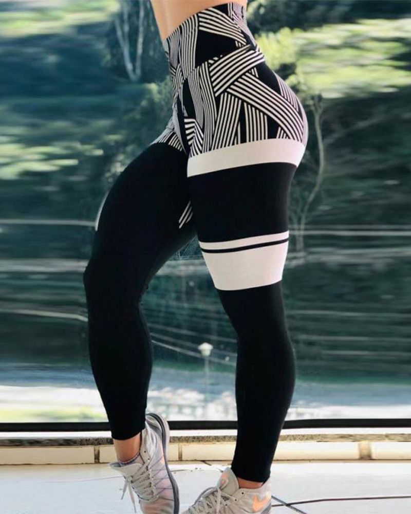 Striped Wide Waistband Butt Lifting Sports Leggings gallery 1