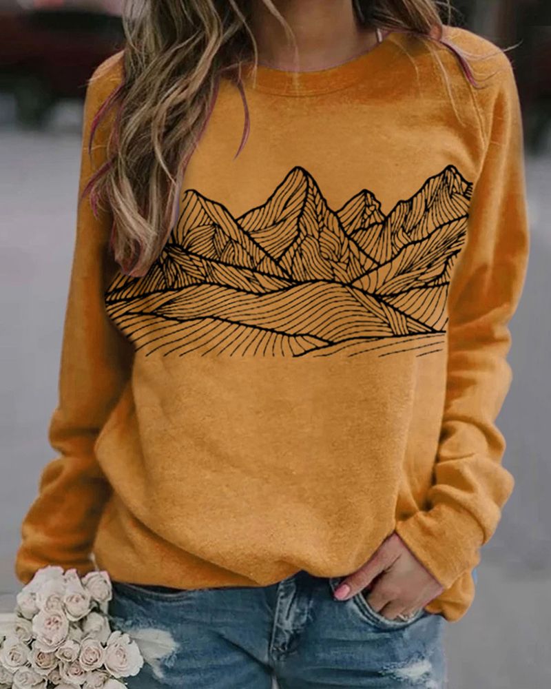 Mountain Print Round Neck Sweatshirt gallery 1