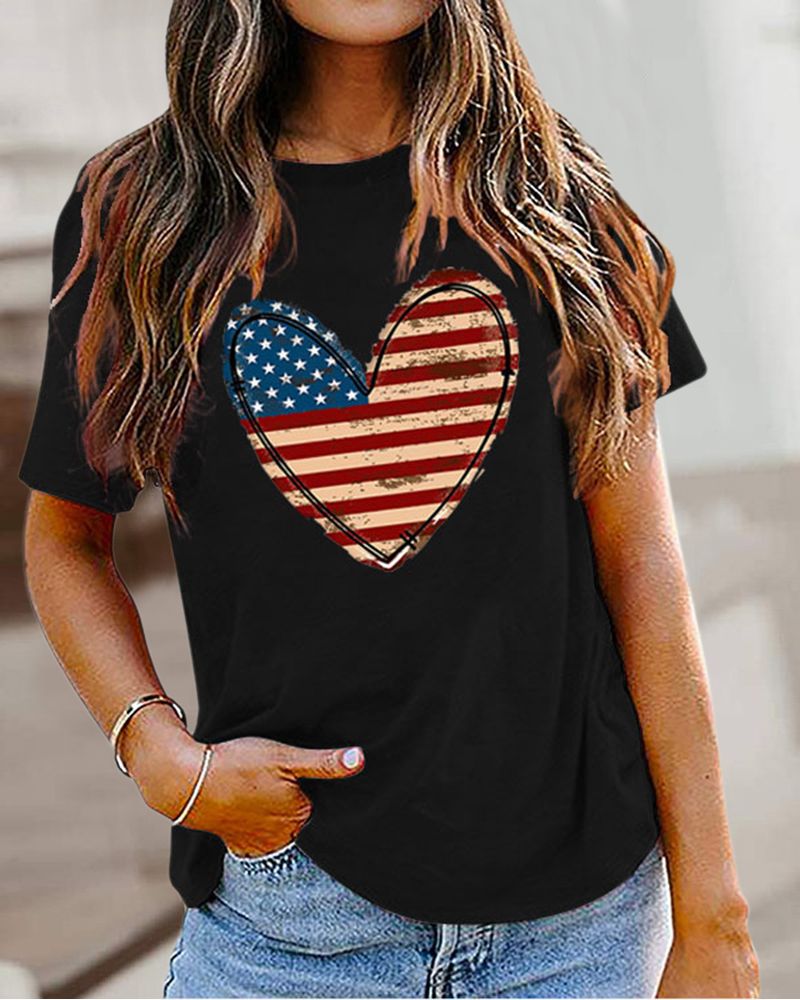 American Flag Heart Print Short Sleeve T-shirt gallery 1