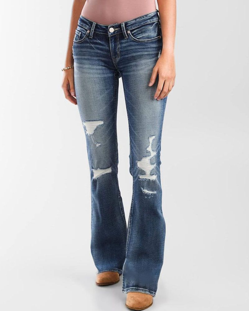 Vintage Ripped Low Waist Flare Jeans gallery 1