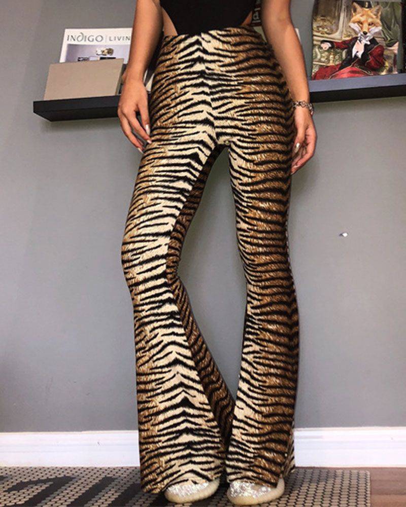 Tiger Skin Print High Waist Flare Pants gallery 1