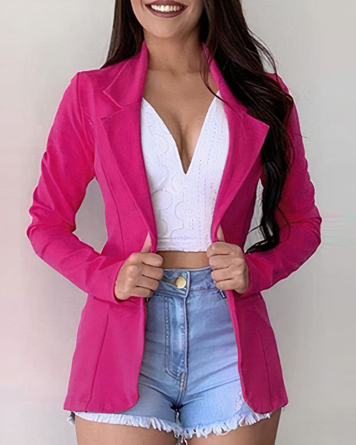 Solid Button Front Lapel Neck Blazer gallery 1