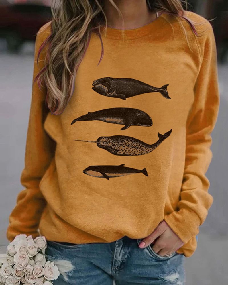 Whale Print Round Neck Sweatshirt gallery 1