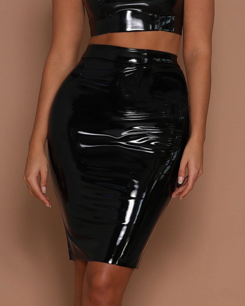 Zip Back PU Leather Form Fitting Skirt gallery 1