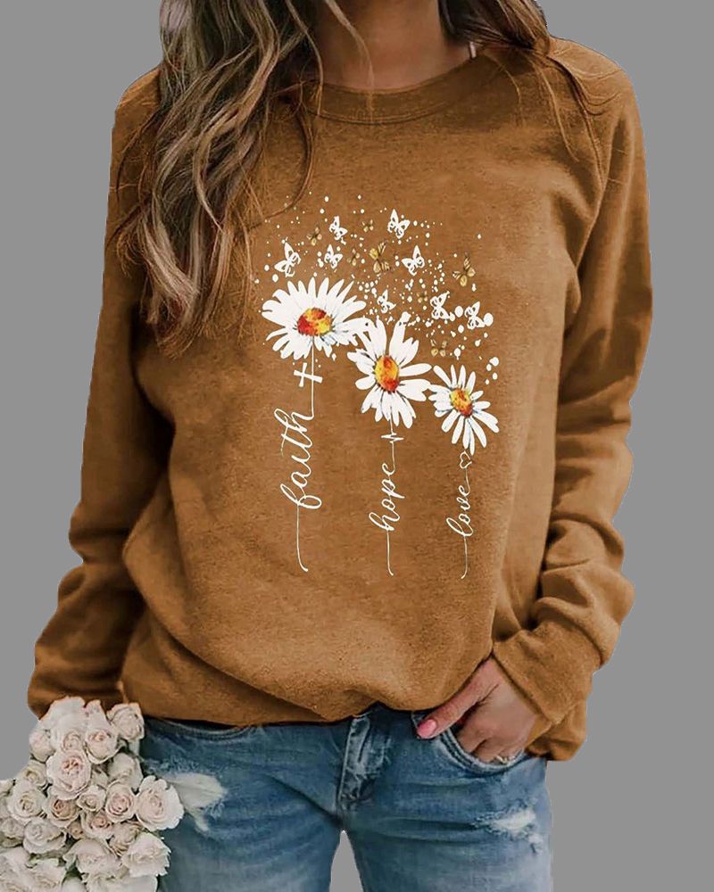 Floral Print Round Neck Raglan Sleeve Sweatshirt gallery 1